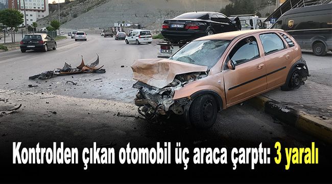 Kontrolden çıkan otomobil üç araca çarptı: 3 yaralı