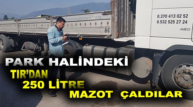 Park halindeki tırdan 250 litre mazot çaldılar