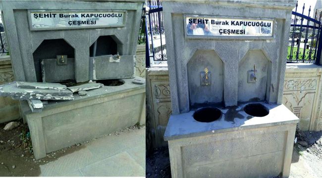 Şehit Burak Kapucuoğlu Çeşmesi tahrip edildi