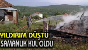 Yıldırımın düştüğü samanlık kül oldu