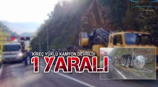 Kamyon devrildi, sürücü kazayı hafif sıyrıklarla atlattı