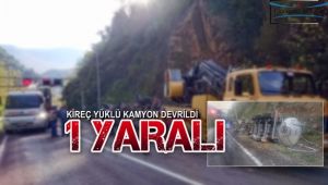 Kamyon devrildi, sürücü kazayı hafif sıyrıklarla atlattı