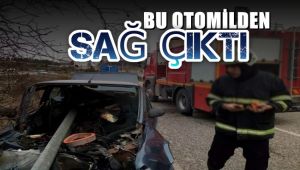 Bariyerlere saplanan otomobilden sağ çıktı