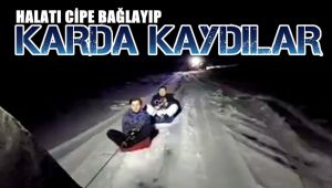 Halatı cipe bağlayıp leğenle karda kaydılar