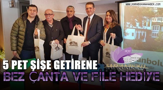 Pet şişe getirene bez çanta ve file hediye