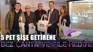 Pet şişe getirene bez çanta ve file hediye