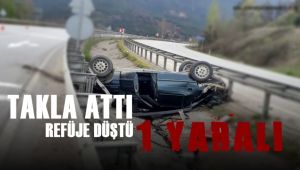 Yoldan çıkan otomobil takla atarak refüje düştü