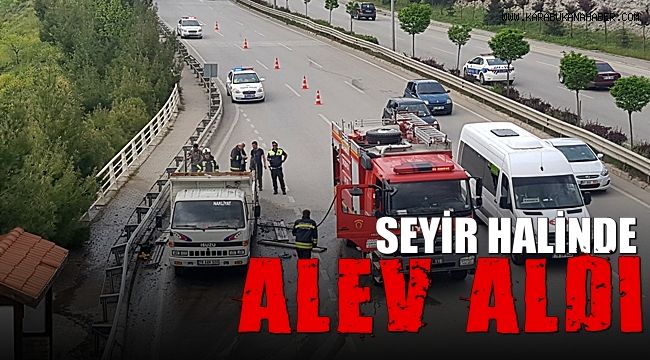 Seyir halindeki kamyonetin kasası alev aldı