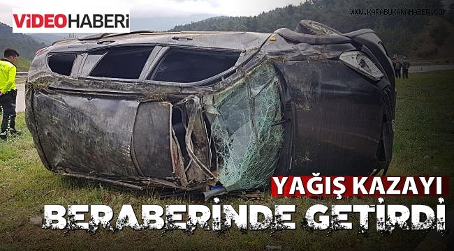 Yağış nedeniyle kayganlaşan yolda cip taklalar attı: 4 yaralı
