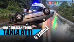Otomobil kayganlaşan yolda takla attı: 2'si çocuk 5 yaralı