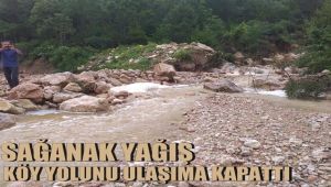 Sağanak yağış köy yolunu ulaşıma kapattı