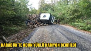 Karabük'te odun yüklü kamyon devrildi