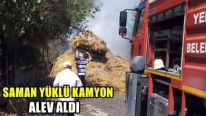 Saman yüklü kamyon alev alev yandı