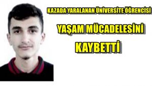 Kazada yaralanan üniversite öğrencisi yaşam mücadelesini kaybetti