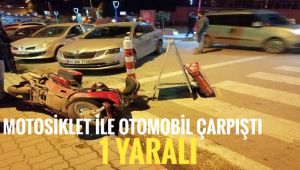 Motosiklet ile otomobil çarpıştı: 1 yaralı