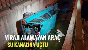 Viraja hızlı giren otomobil su kanalına uçtu