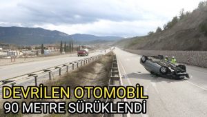 Devrilen otomobil 90 metre sürüklendi: 1 yaralı