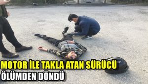 Motosiklet ile takla atan sürücü ölümden döndü