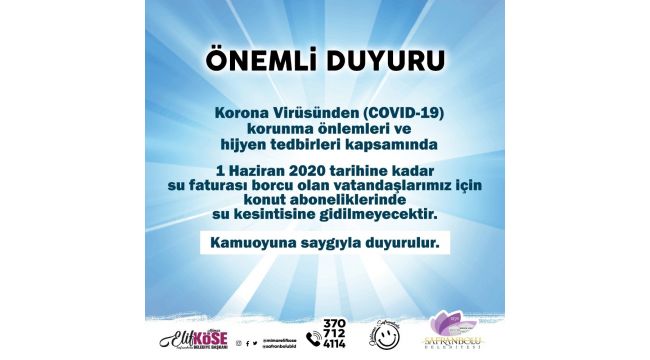 Safranbolu'da korona virüse karşı su kesintisi yapılmayacak