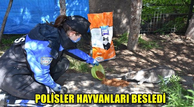 Polisler hayvanları besledi