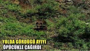 Yolda gördüğü ayıyı öpücükle çağırdı