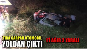 Tıra çarpan otomobil yoldan çıktı : 1'i ağır 2 yaralı