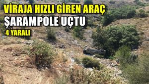 Viraja hızlı giren hafif ticari araç şarampole uçtu : 4 yaralı