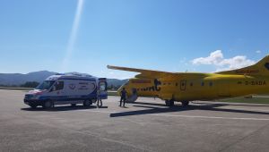 Anjio olan hasta Alman hava ambulans uçağı ile alındı