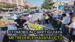 Otomobilin çarptığı yaya metrelerce havaya uçtu