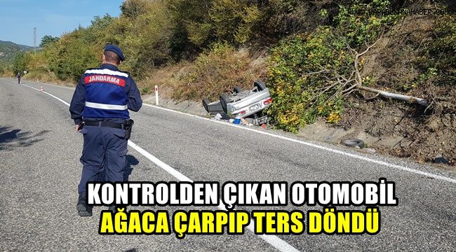 Kontrolden çıkan otomobil ağaca çarpıp ters döndü: 1 yaralı