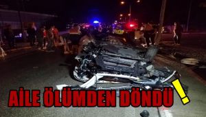 Ters dönen otomobildeki aile ölümden döndü