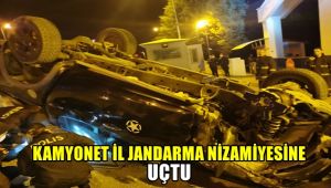 Karabük'te yoldan çıkan kamyonet İl Jandarma nizamiye girişine uçtu