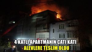 4 katlı apartmanın çatı katı alevlere teslim oldu