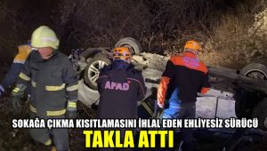 Sokağa çıkma kısıtlamasını ihlal eden ehliyetsiz sürücü otomobille takla attı