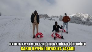 İlk defa kayak merkezine giden Afrikalı öğrenciler karın keyfini doyasıya yaşadı