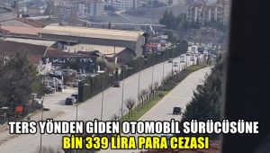Ters yönde giden otomobil sürücüsüne bin 339 TL para cezası
