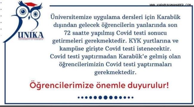 Uygulamalı derslere gelecek öğrenciler test yaptırması gerekecek