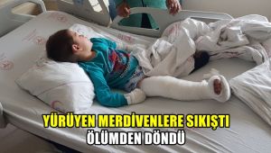 Yürüyen merdivenlere sıkıştı, ölümden döndü
