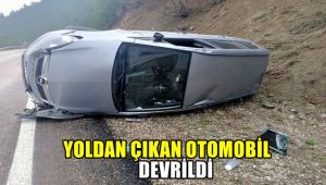Yoldan çıkan otomobil devrildi