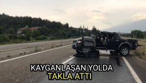 Kayganlaşan yolda takla attı: 1 yaralı
