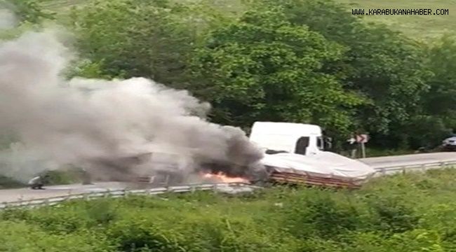 Karabük'te tırın lastikleri alev aldı