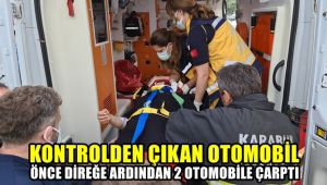 Kontrolden çıkan kamyonet önce direğe ardından 2 otomobile çarptı