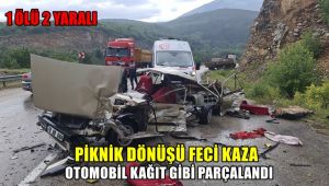 Piknik dönüşü feci kaza, otomobil kağıt gibi parçalandı: 1 ölü, 2 yaralı