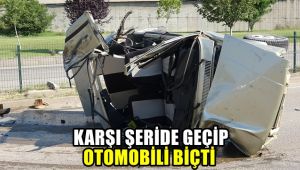 Karşı şeride geçip otomobili biçti