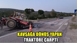 Kavşağa dönüş yapan traktöre çarptı: 2 yaralı