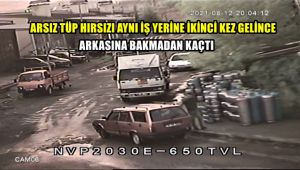 Arsız tüp hırsızı aynı iş yerine ikinci kez gelince arkasına bakmadan kaçtı