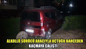 Alkollü sürücü aracıyla uçtuğu bahçeden kaçmaya çalıştı: Kaza anı kamerada