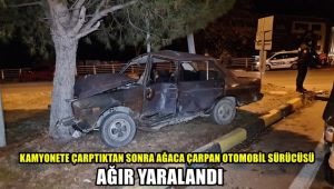 Kamyonet ile çarpıştıktan sonra ağaca çarpan otomobil sürücüsü ağır yaralandı