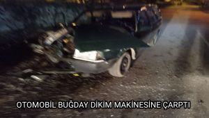 Otomobil, buğday dikim makinesine çarptı