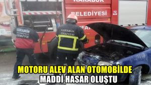Motoru alev alan otomobilde maddi hasar oluştu